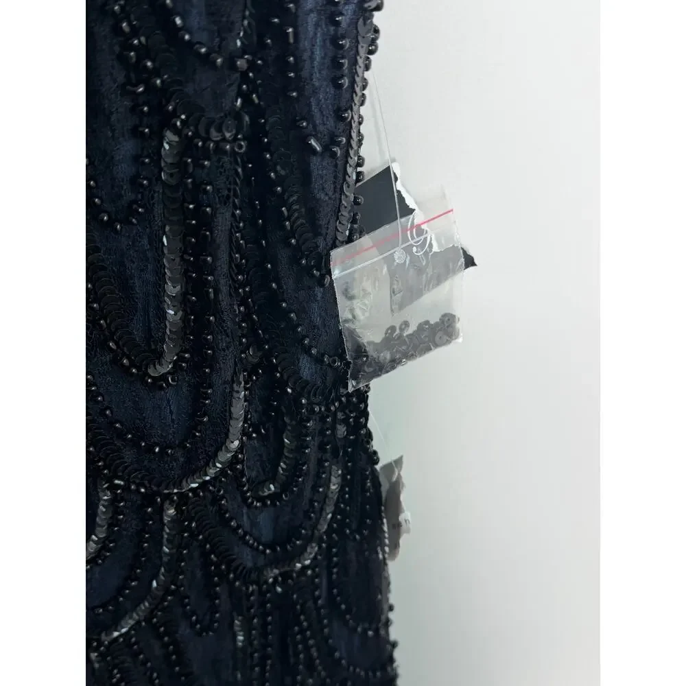 Pisarro Nights Embellished Sequins Sleeveless Mini Cocktail Dress Navy Blue 6